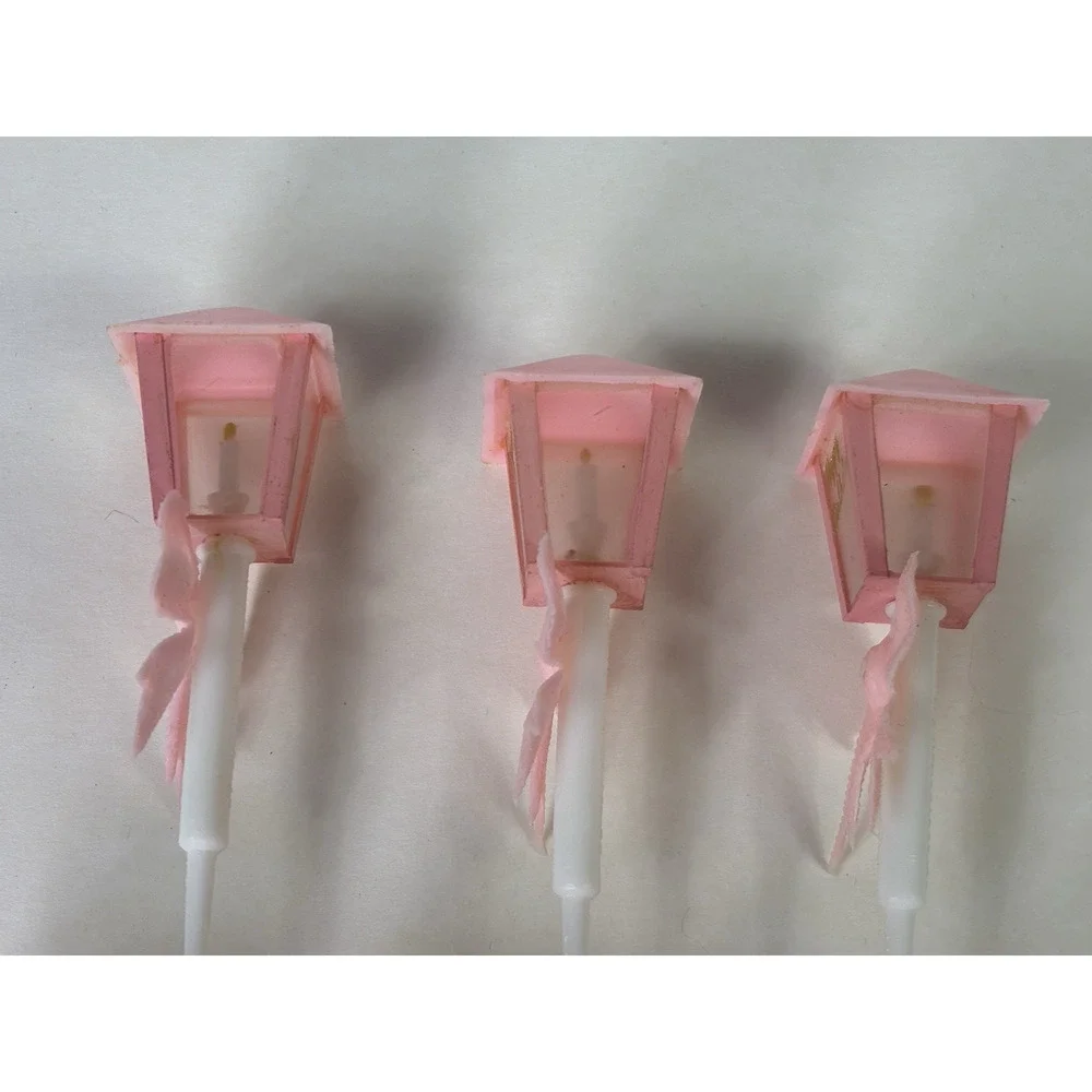 Vintage WILTON Happy Birthday Street Lamp Cake Toppers Decoration Pink Qty 7